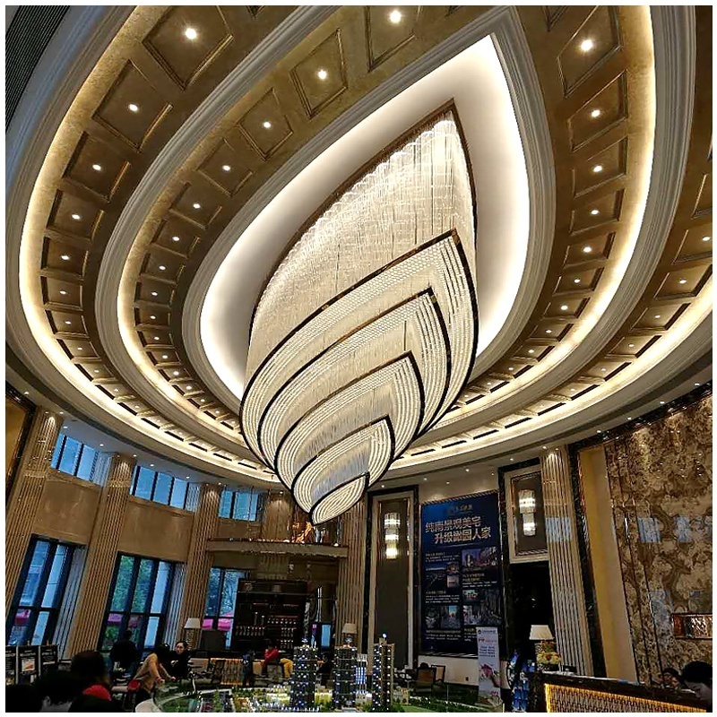 Custom Modern Hotel Ballroom Project Large Flush Mount Ceiling Light Luxury Crystal Chandelier