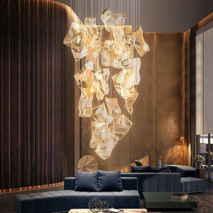 SHENGQIU Custom Large Led Hotel Luxury Acrylic Chandelier Lobby Decorative Pendant Light for High Ceiling Restaurant Bar