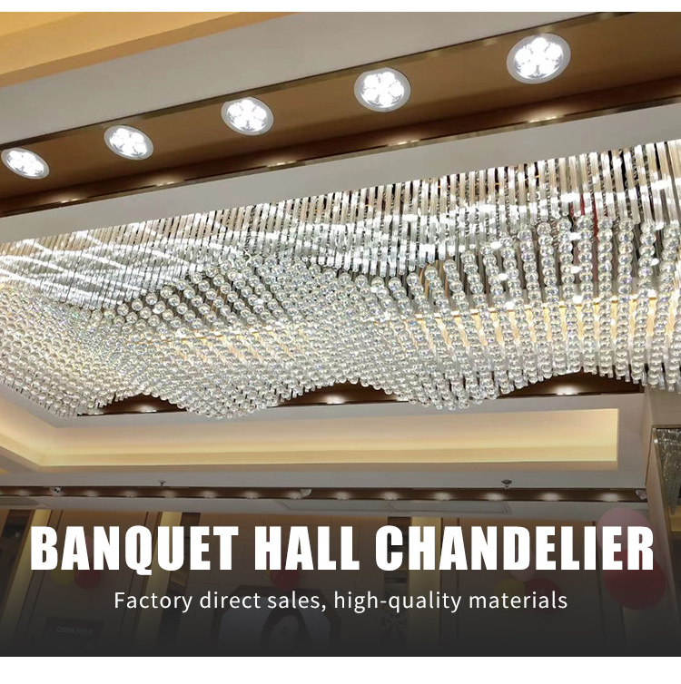 Custom Large Luxury Hotel Project Banquet Hall Restaurant Lobby Crystal Rod LED Ceiling Chandelier