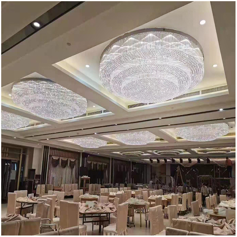 Hotel Custom Large Banquet Hall Crystal Lighting Fixture for Hotel Lobby Indoor Big Flush Mount Ceiling Chandelier