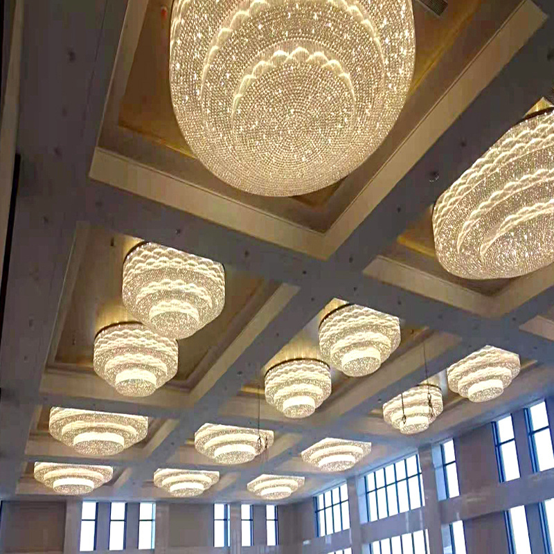 Hotel Custom Large Banquet Hall Crystal Lighting Fixture for Hotel Lobby Indoor Big Flush Mount Ceiling Chandelier