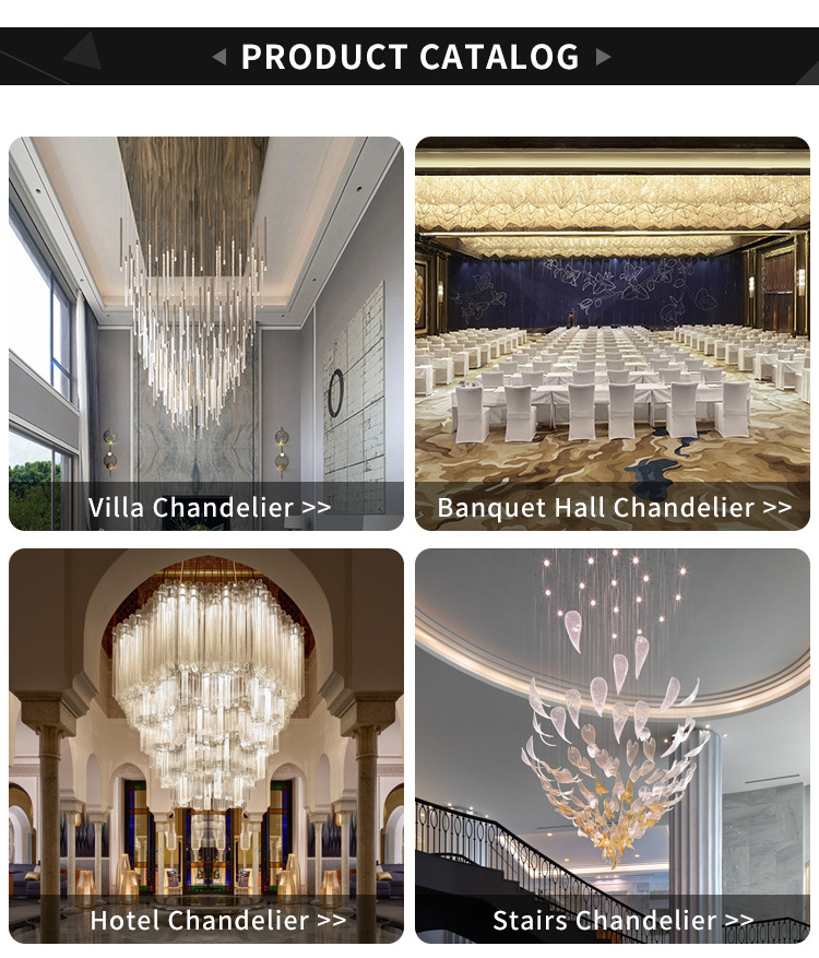 Custom Large Luxury Hotel Project Banquet Hall Restaurant Lobby Crystal Rod LED Ceiling Chandelier