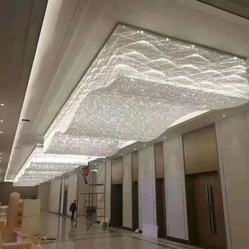 Custom Large Luxury Hotel Project Banquet Hall Restaurant Lobby Crystal Rod LED Ceiling Chandelier