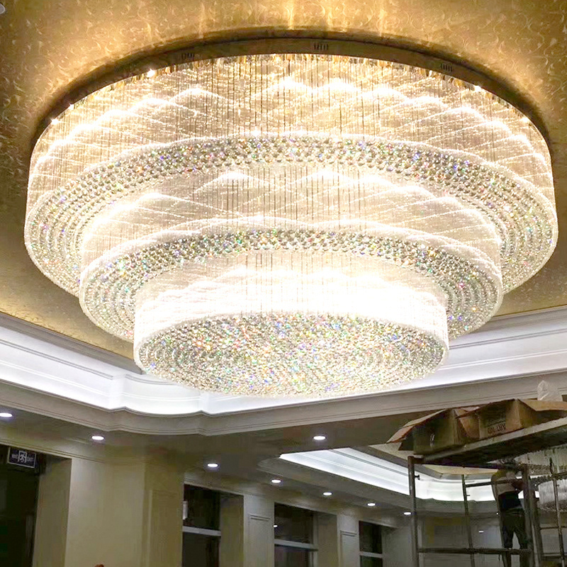 Hotel Custom Large Banquet Hall Crystal Lighting Fixture for Hotel Lobby Indoor Big Flush Mount Ceiling Chandelier