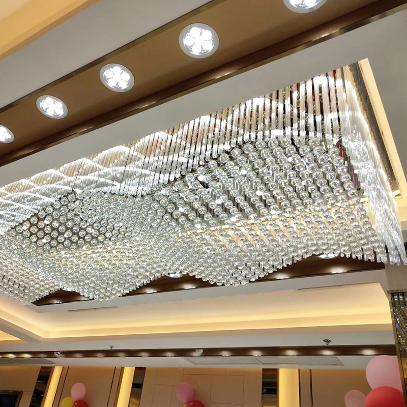 Custom Large Luxury Hotel Project Banquet Hall Restaurant Lobby Crystal Rod LED Ceiling Chandelier