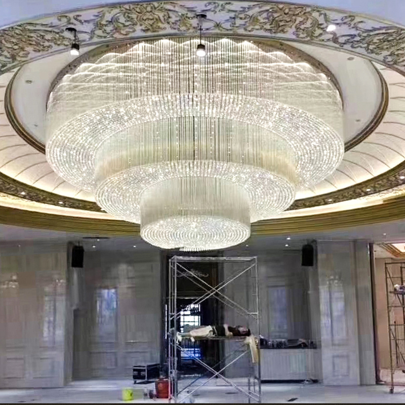 Hotel Custom Large Banquet Hall Crystal Lighting Fixture for Hotel Lobby Indoor Big Flush Mount Ceiling Chandelier