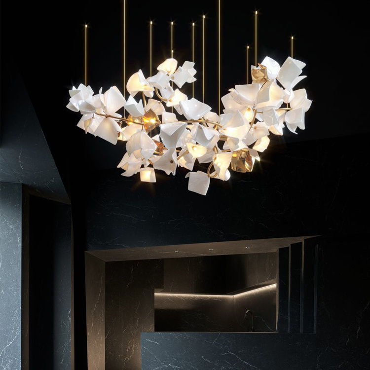 Veko White Flower Chandelier Ceiling Light Entryway Chandelier High Ceiling Luxury Chandelier