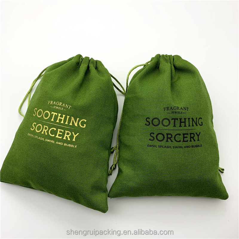 Olive Green Cotton Linen Pouch Bag for Jewel Packaging Organic Cotton Cosmetic Bags