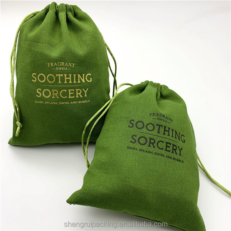 Olive Green Cotton Linen Pouch Bag for Jewel Packaging Organic Cotton Cosmetic Bags