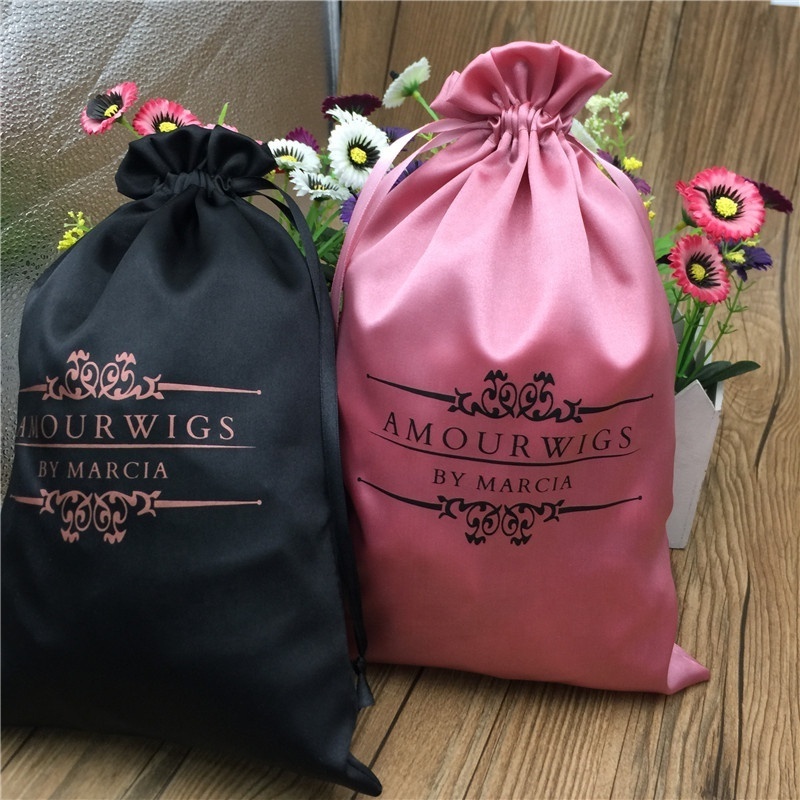 Custom satin silk bag for hair bundles/braided wigs, satin virgin hair packaging bag