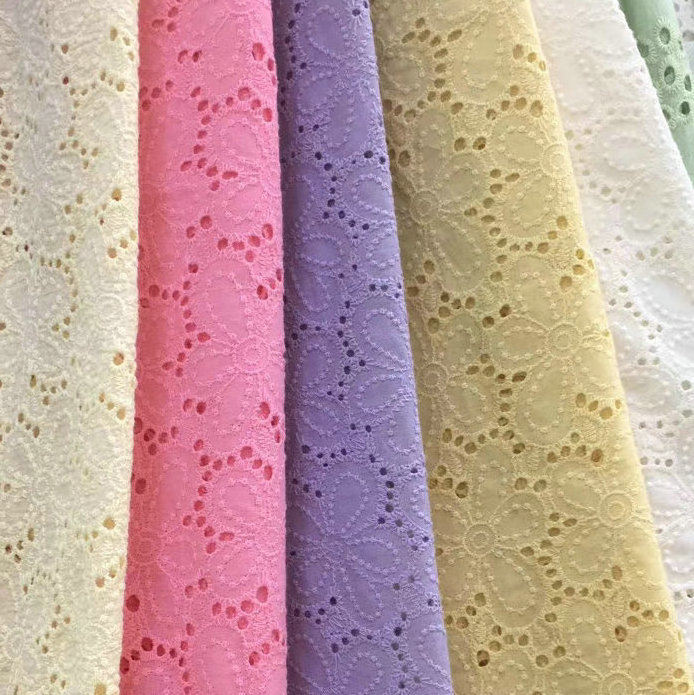 100% Cotton Voile Border Embroidered Fabrics Eyelet Floral Embroidery Fabric From Manufacturer For Women And Girls