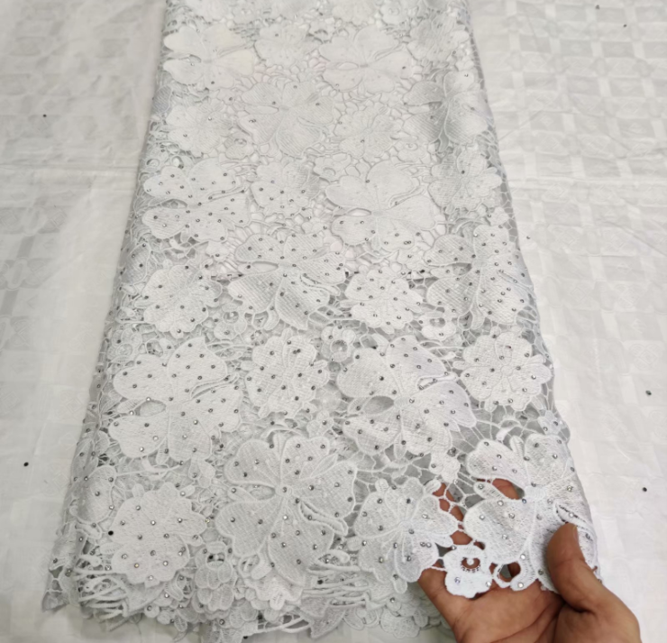 Cheap price !!2021 Nigerian Cotton Lace Fabric With Stones High Quality White Color Swiss Voile Lace