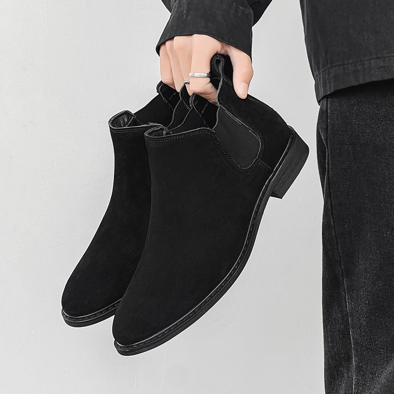 Men's Chelsea Boots Round Toe Simple Leather Slip On Non Waterproof Wearable Anti-slip Fashion Slip On Boots