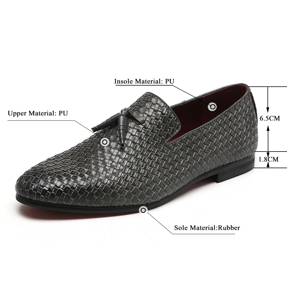 37-48 Big Size Men's Tassel Loafers Shoe Black Woven Loafers Wedding Dress Shoe 7515