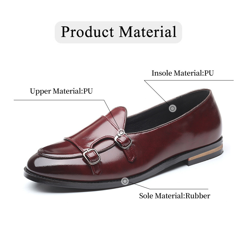 Big size 38-48 Men double monk strap shoes men casual leather pointed toe flat shoes D22