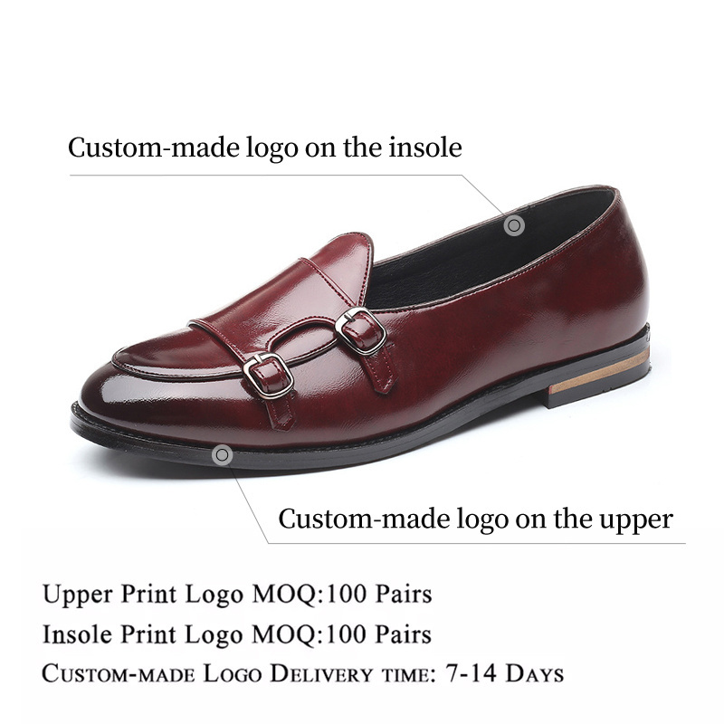 Big size 38-48 Men double monk strap shoes men casual leather pointed toe flat shoes D22