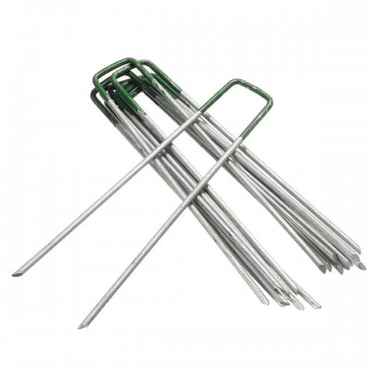 6 Inch Garden Stakes Galvanized Landscape Staples Green U-Type Turf Staples for Artificial Grass Rust Proof Sod Pins Stakes