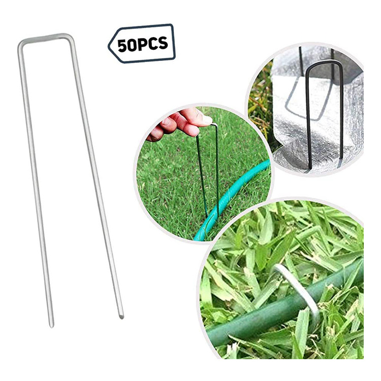 Amazo n high quality 6 inch 11gauge galvanized steel u shaped nail ground stakes weed mat landscape garden staples