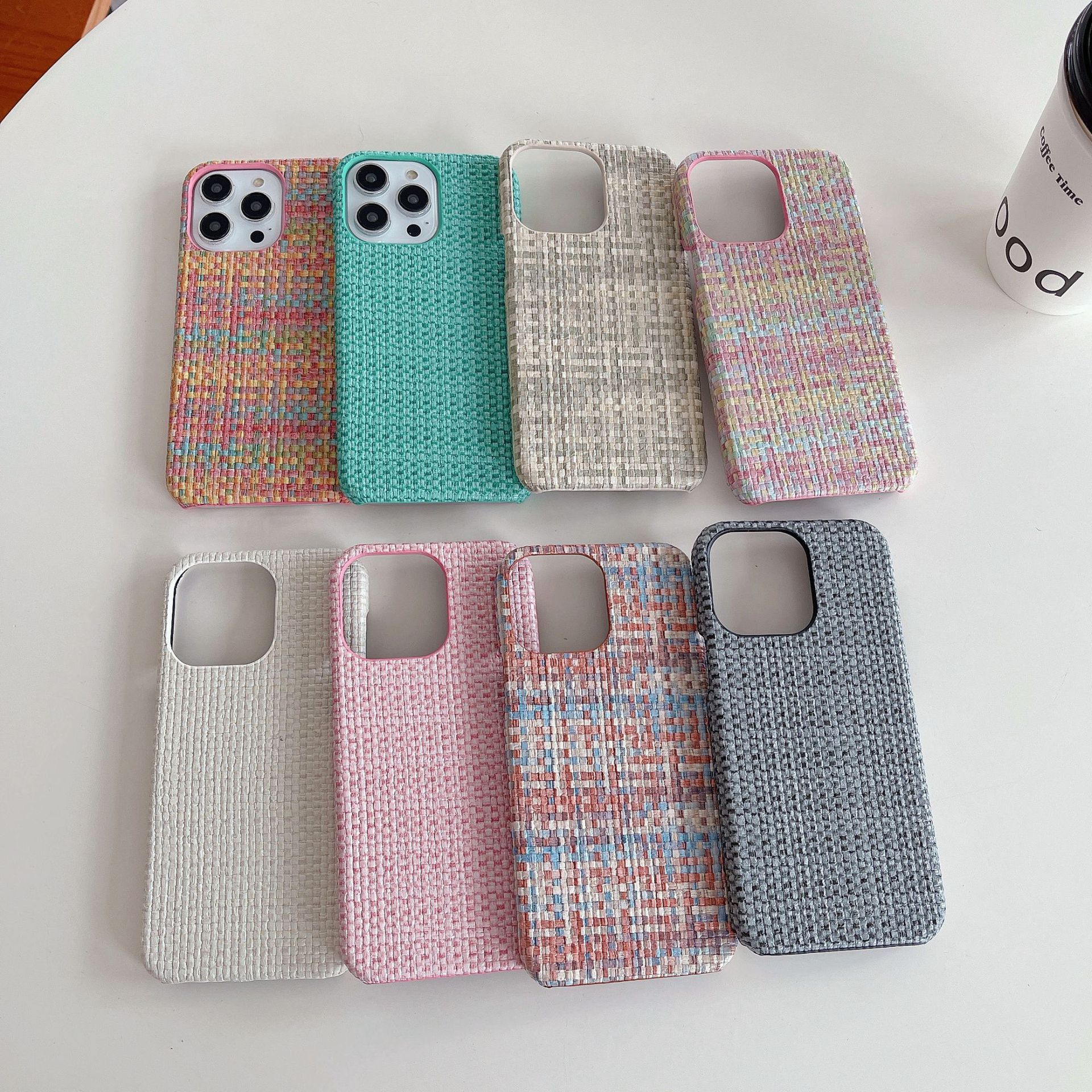 Fabric Cloth For iPhone 15 14 13 12 11 X XS XR Phone Case Plaid Weave Pattern Ultra Thin pc Shockproof Back Cover Case