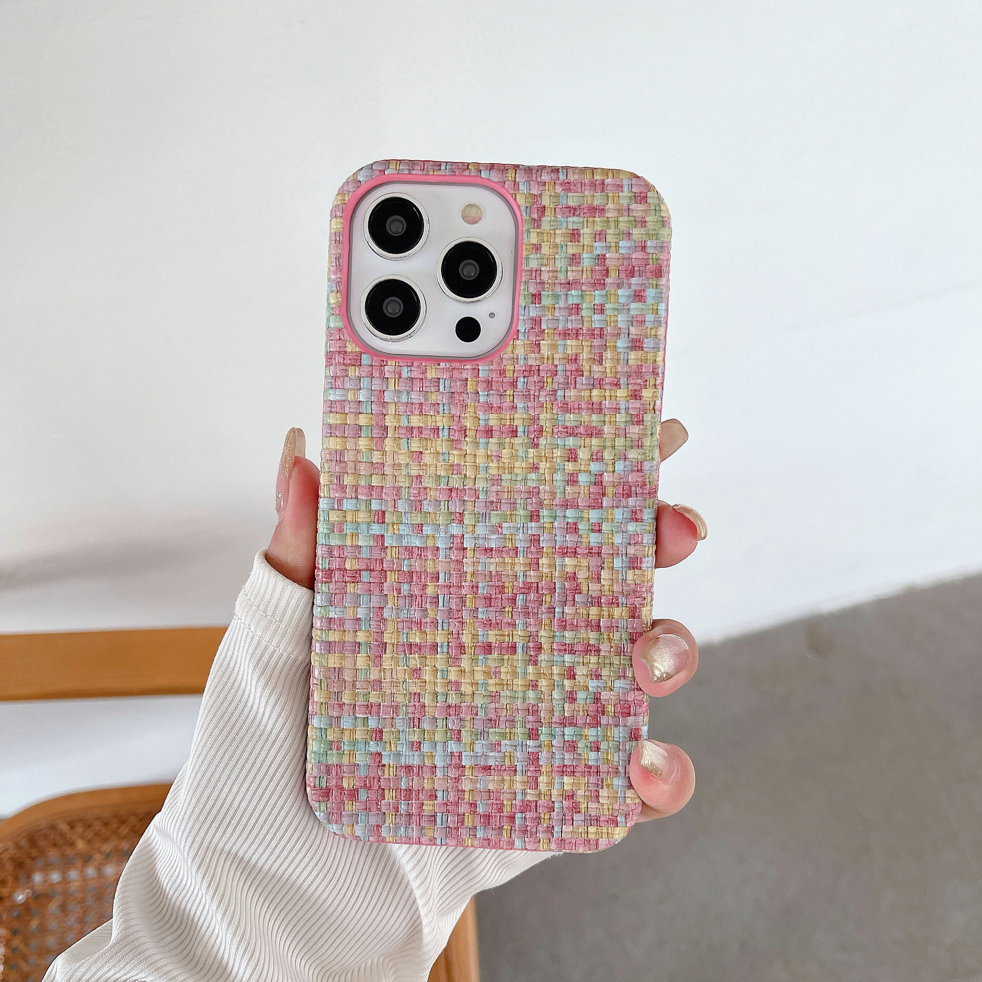 Fabric Cloth For iPhone 15 14 13 12 11 X XS XR Phone Case Plaid Weave Pattern Ultra Thin pc Shockproof Back Cover Case