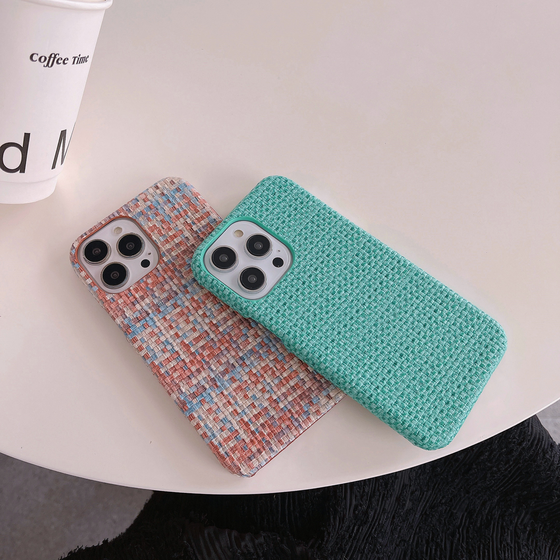 Fabric Cloth For iPhone 15 14 13 12 11 X XS XR Phone Case Plaid Weave Pattern Ultra Thin pc Shockproof Back Cover Case