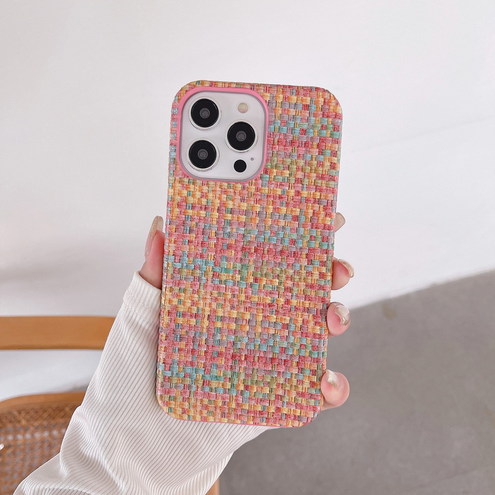 Fabric Cloth For iPhone 15 14 13 12 11 X XS XR Phone Case Plaid Weave Pattern Ultra Thin pc Shockproof Back Cover Case