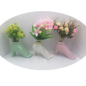 New Product Go Public Creative Design Nordic Style High Heel Shoe Ceramic Flower Vase