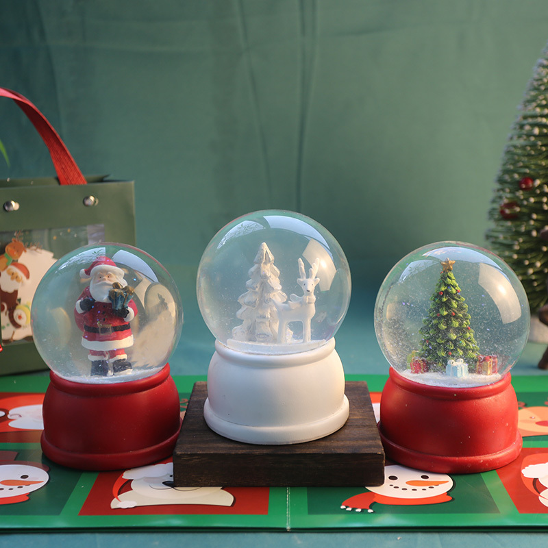 Custom logo christmas snow globe with christmas tree santa and deer snow ball globe indoor home table decoration gift