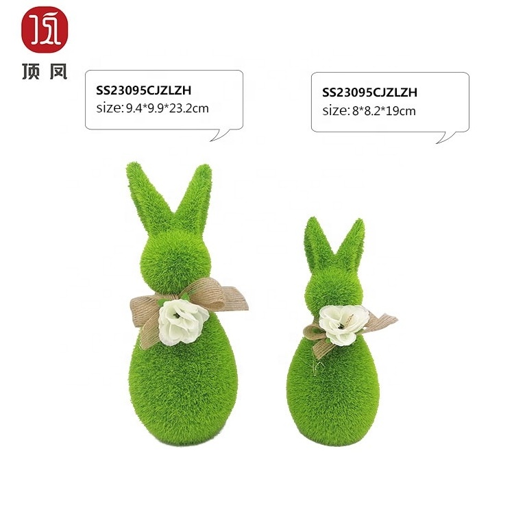 Cheap Wholesale Easter Party Decor Moss Flocking Ester Bunny Holds Golden Easter Egg Ornament