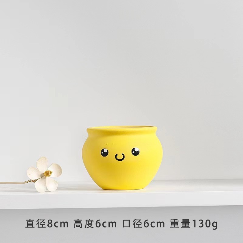 Custom Logo White Cactus Container Yellow Human Face Planter Ceramic Succulent Planter Pots For Home Garden Decor