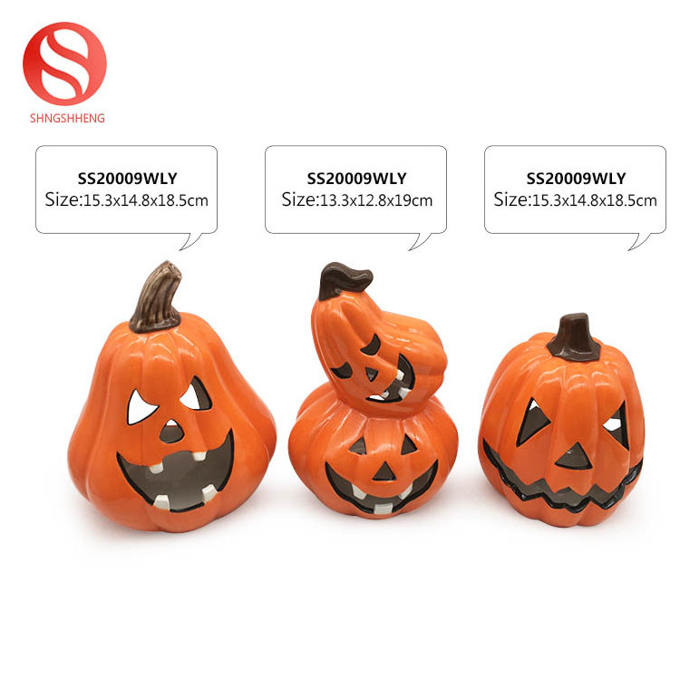 Ceramic Crafts Consisting Of Three Pumpkins Composition Gourd Shape Ornament Halloween Pumpkin Decoration