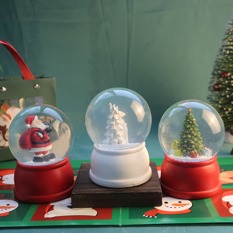 Custom logo christmas snow globe with christmas tree santa and deer snow ball globe indoor home table decoration gift