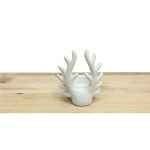 Christmas Reindeer Head Design Handmade White Ceramic Deer Tealight Candle Holder