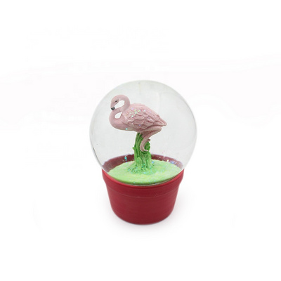 100mm Glitter Crystal Decoration Resin Pink Big Flamingo Snow Globe