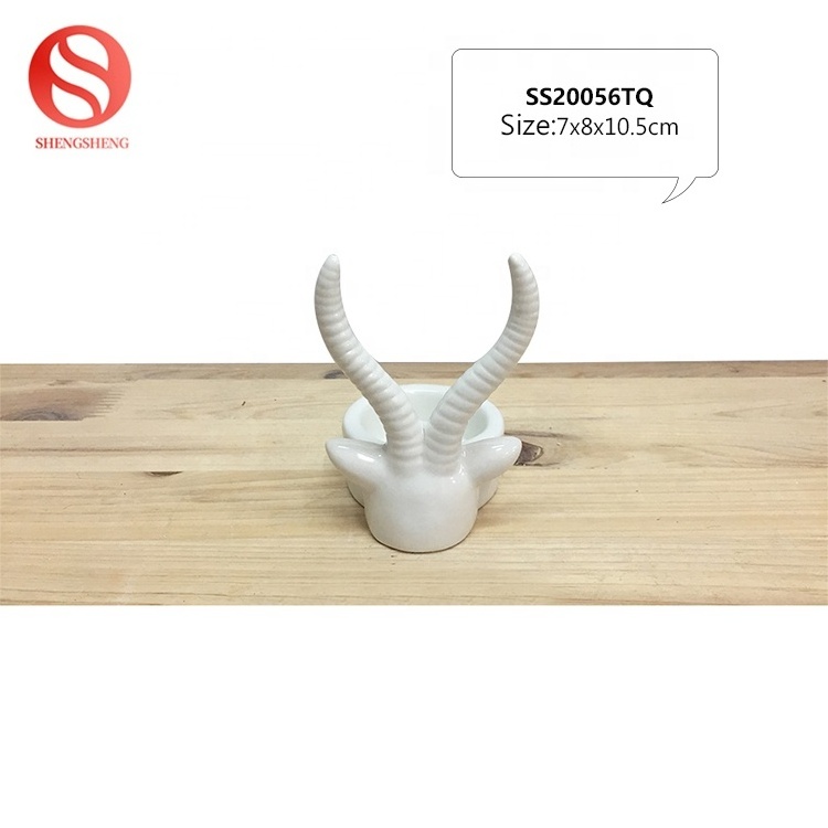 Christmas Reindeer Head Design Handmade White Ceramic Deer Tealight Candle Holder