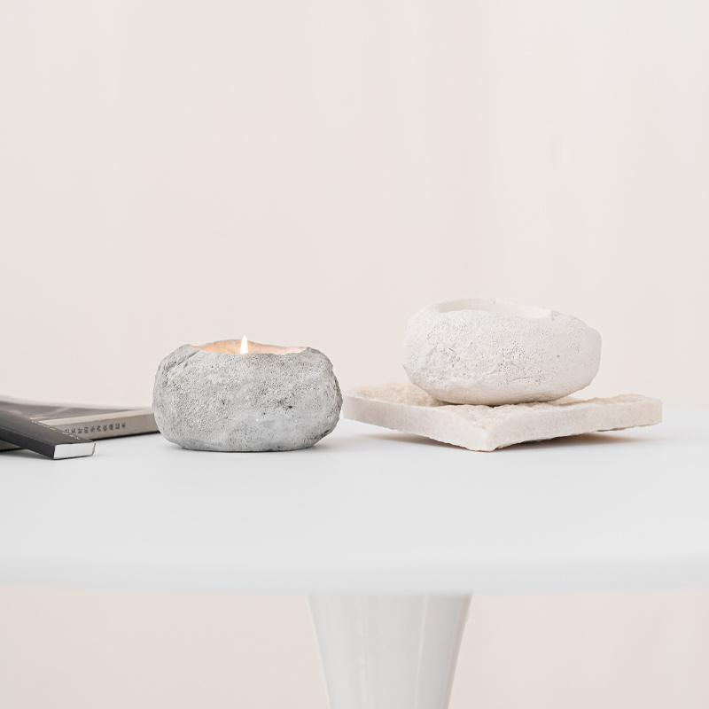 Hot selling Nordic simple customized scented candle vessels stone shape cement concrete candle jar