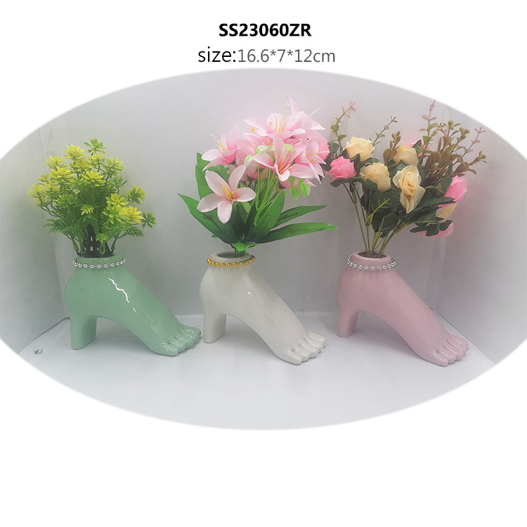 New Product Go Public Creative Design Nordic Style High Heel Shoe Ceramic Flower Vase