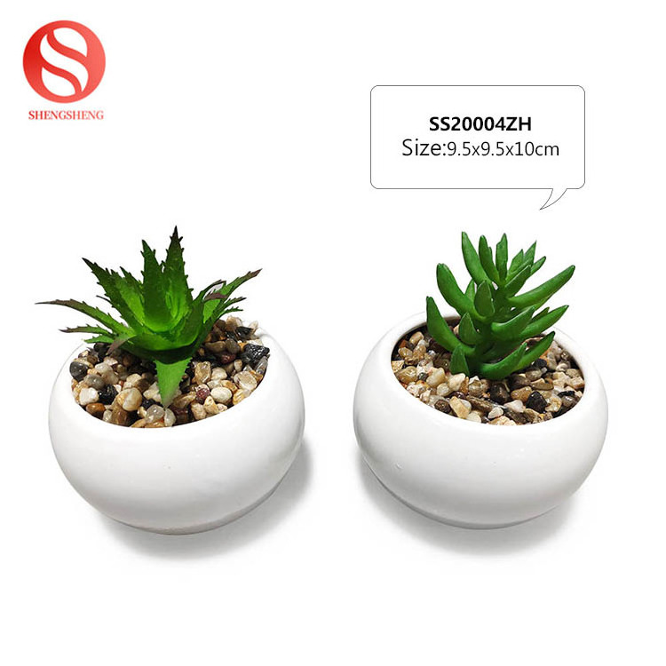 Hot sale small square white ceramic flower pot with artificial succulent plant