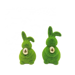 Cheap Wholesale Easter Party Decor Moss Flocking Ester Bunny Holds Golden Easter Egg Ornament