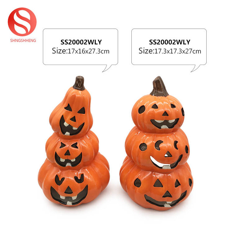 Ceramic Crafts Consisting Of Three Pumpkins Composition Gourd Shape Ornament Halloween Pumpkin Decoration