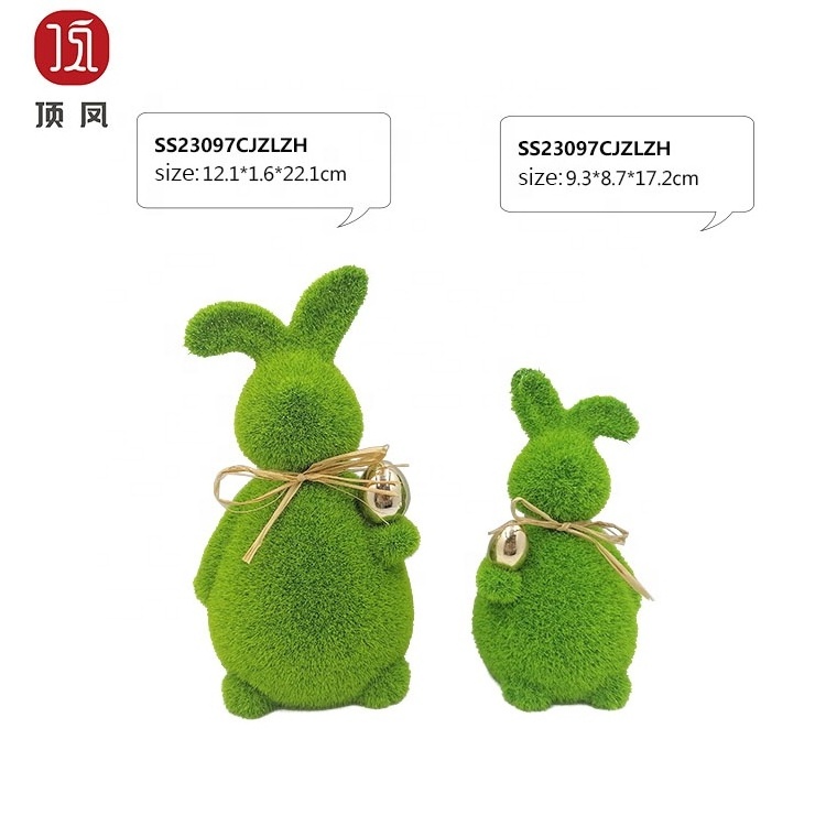 Cheap Wholesale Easter Party Decor Moss Flocking Ester Bunny Holds Golden Easter Egg Ornament