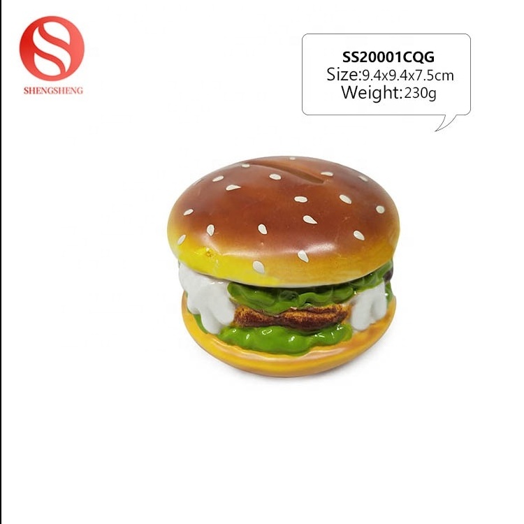 Custom Christmas Birthday Gifts Ceramic Hamburger Shape Piggy Bank Coin Storage Box