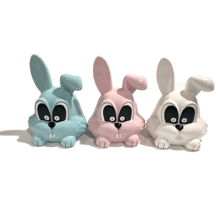 Adorable New Design Big Eyes Bunny Head Ceramic Piggy Bank Rabbit Saving Money Box