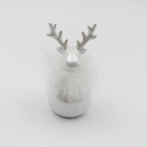 Christmas Gift Shell Luster Reindeer Scarf Deco Pearl Effect Deer Figurine Ceramic Deer