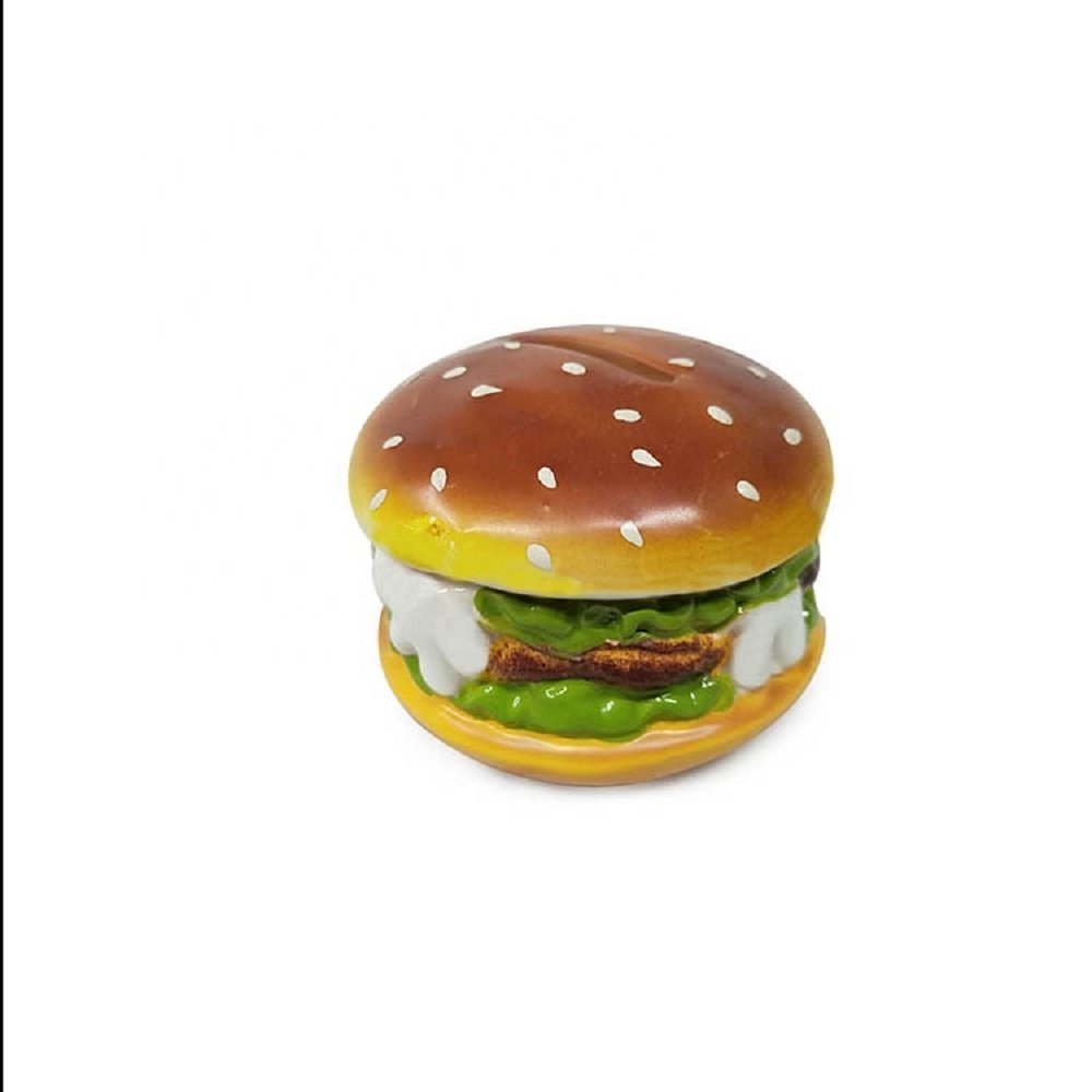 Custom Christmas Birthday Gifts Ceramic Hamburger Shape Piggy Bank Coin Storage Box