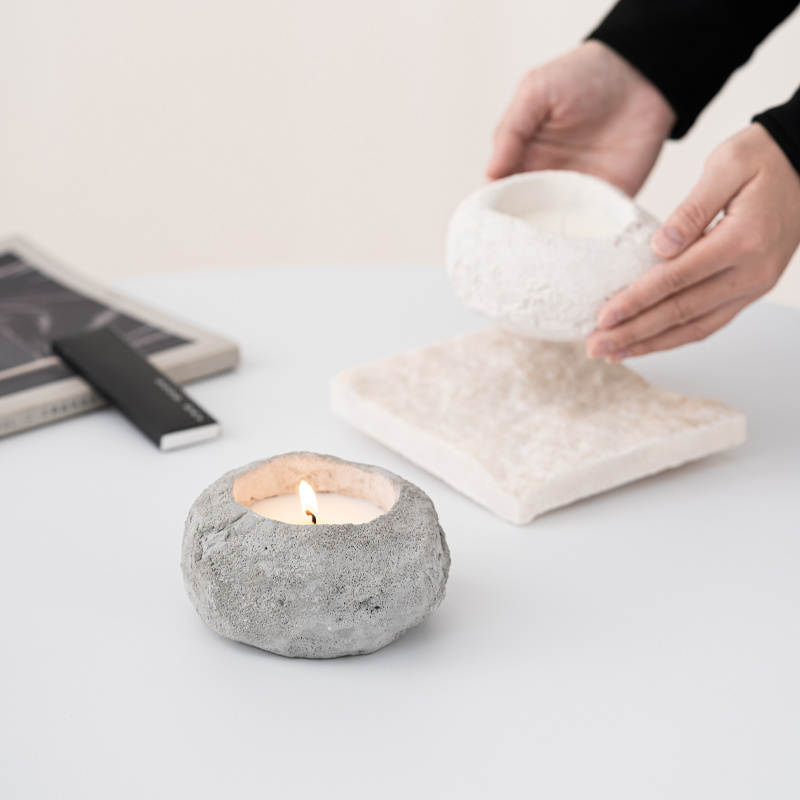 Hot selling Nordic simple customized scented candle vessels stone shape cement concrete candle jar