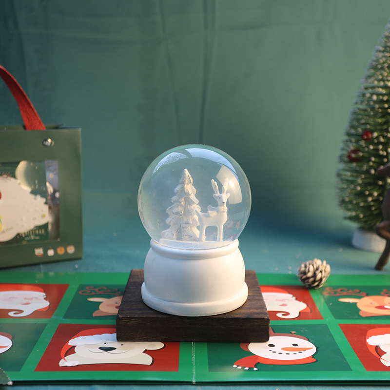 Custom logo christmas snow globe with christmas tree santa and deer snow ball globe indoor home table decoration gift