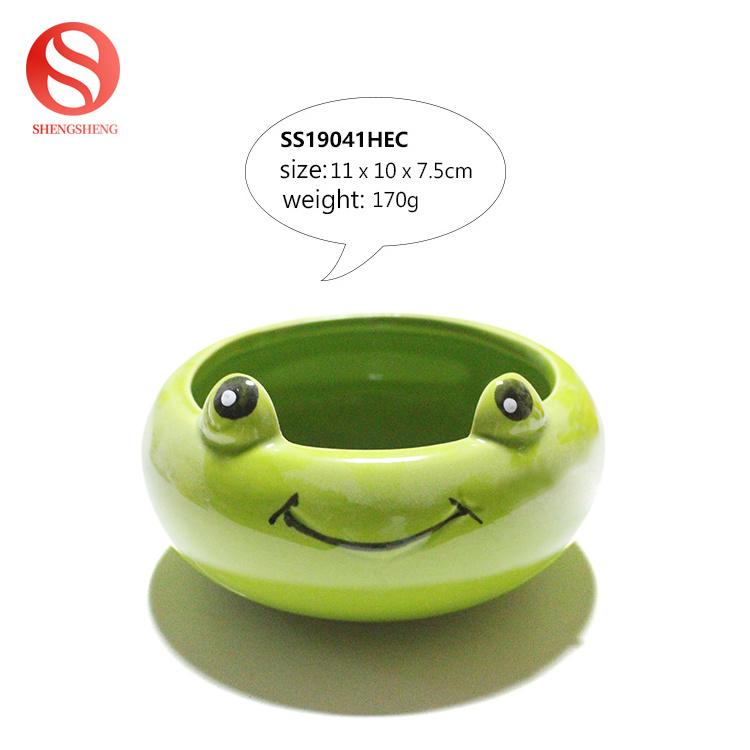 Wholesale garden cute animal ceramic succulent plant pot green frog ceramic flower pot