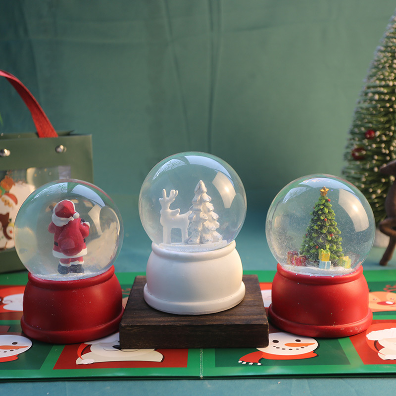 Custom logo christmas snow globe with christmas tree santa and deer snow ball globe indoor home table decoration gift