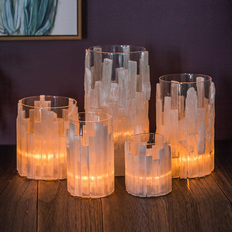 crystals healing stones hand made selenite high quality crystal candle holders for Home decoration